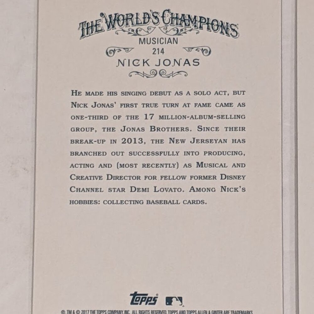NICK JONAS Brothers 2017 Topps Allen & Ginter X Black Border Parallel #214 Cards - Picture 6 of 12